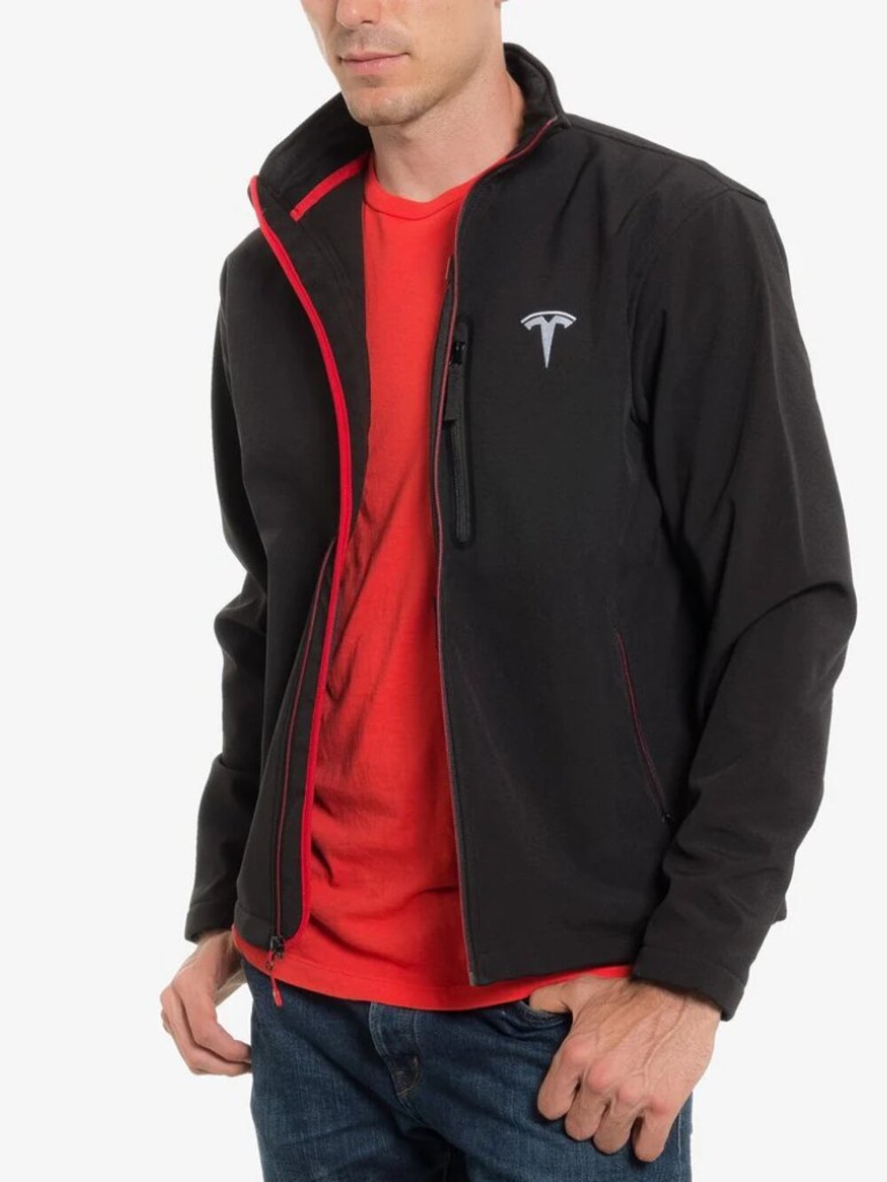 Tesla Motors Branded Corporate Soft Shell Logo Jacket Men's Size L Black Red